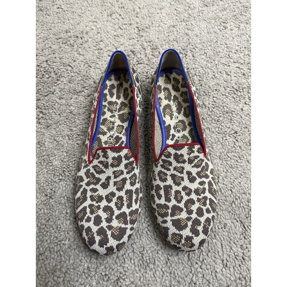 Rothys Womens 8 The Loafer Mocha Spot Leopard Flats Shoes Knit Slip On Round Toe